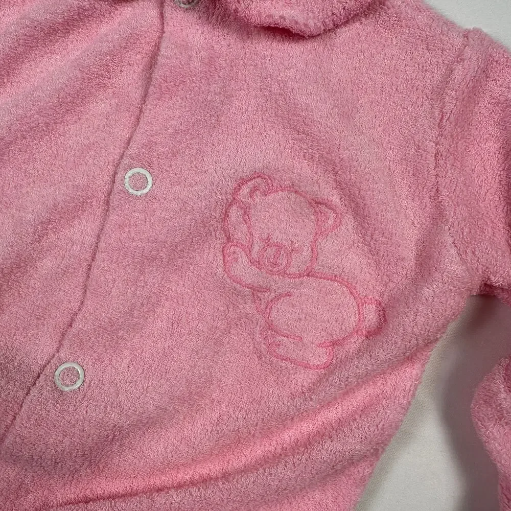 Vintage 1980s Le Roi Sleeping Teddy Bear Pink Footie Pajamas Sz L 9-12 months